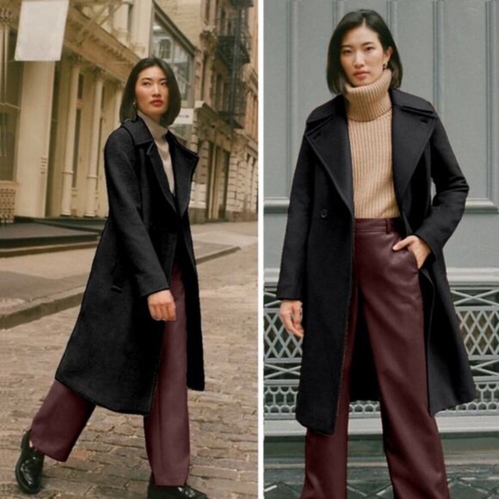 Babaton Aritzia Benton Black Long Wool and Cashmere Two Button Women’s Coat